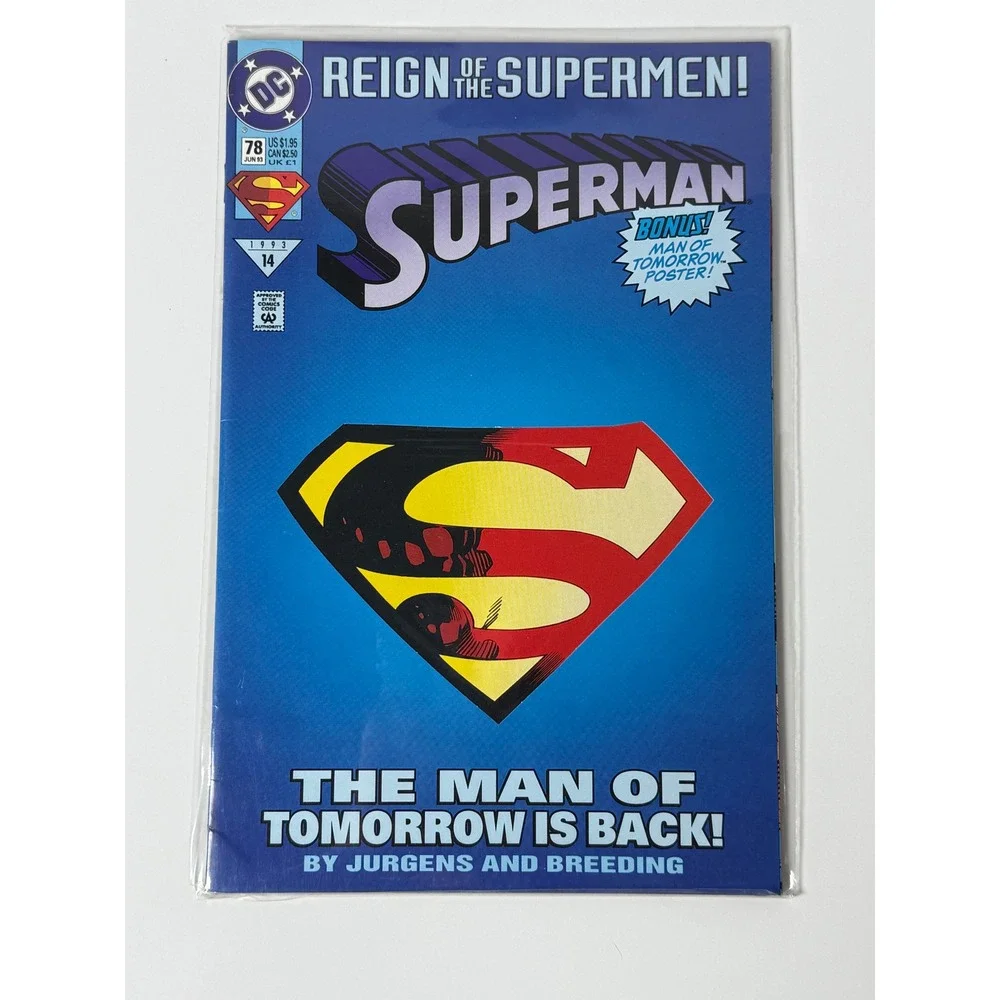 Superman 78 Reign of the Supermen DC Comics June 1993 Bonus Poster Jurgens 14